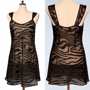 Vintage translucent "zebra" black stripe negligee, chemise, slip, lingerie. M